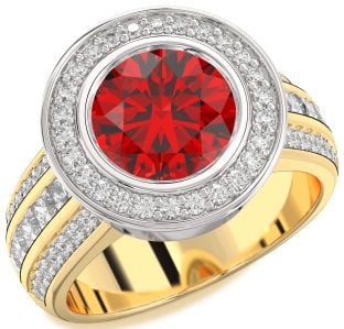 Diamond Ruby White Yellow Gold Heart Halo Solitaire Pave Engagement Ring