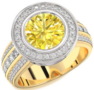 Diamond Amethyst Platinum & Yellow Gold Round Halo Pave Engagement Ring