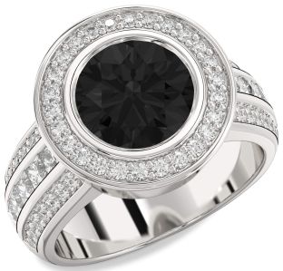 Diamond Amethyst Platinum Round Halo Pave Engagement Ring