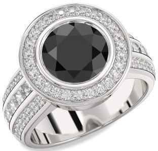 Diamond Amethyst Platinum Round Halo Pave Engagement Ring