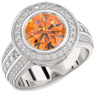 Diamond Amethyst Platinum Round Halo Pave Engagement Ring