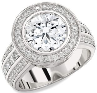 Diamond White Gold Heart Halo Solitaire Pave Engagement Ring