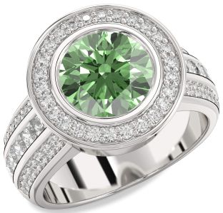 Diamond Amethyst Platinum Round Halo Pave Engagement Ring