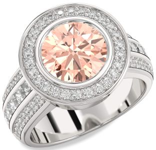 Diamond Amethyst Platinum Round Halo Pave Engagement Ring