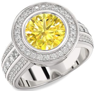 Diamond Amethyst Platinum Round Halo Pave Engagement Ring