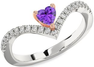 Diamond Amethyst Platinum & Rose Gold Heart Pave Promise Ring