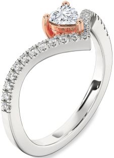 Diamond Silver & 10K Rose Gold Heart Pave Promise Ring
