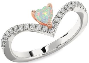 Diamond Amethyst Platinum & Rose Gold Heart Pave Promise Ring