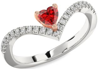 Diamond Ruby Silver & 10K Rose Gold Heart Promise Ring