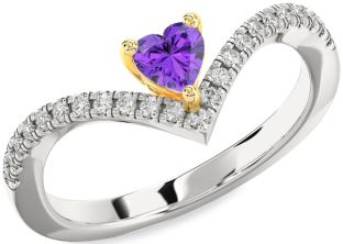 Diamond Amethyst Platinum & Yellow Gold Heart Pave Promise Ring