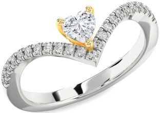 Diamond Silver & 10K gold Heart Promise Ring