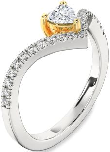 Diamond Silver & 10K gold Heart Pave Promise Ring