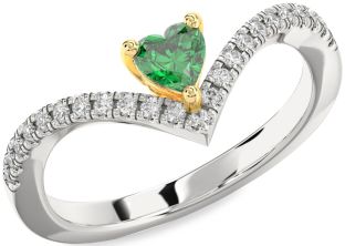 Diamond Emerald Silver & 10K gold Heart Promise Ring