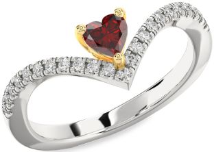 Diamond Amethyst Platinum & Yellow Gold Heart Pave Promise Ring
