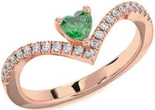 Diamond Emerald Rose Gold Heart Promise Ring