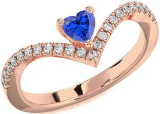 Diamond Blue Sapphire Rose Gold Heart Pave Promise Ring