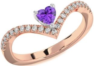 Diamond Amethyst Platinum & Rose Gold Heart Pave Promise Ring