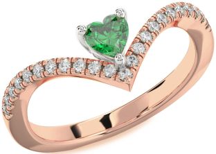 Diamond Emerald White Rose Gold Heart Promise Ring