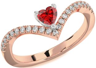 Diamond Ruby White Rose Gold Heart Promise Ring