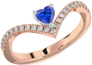 Diamond Blue Sapphire Platinum & Rose Gold Heart Pave Promise Ring