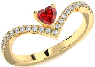 Diamond Ruby Gold Heart Promise Ring