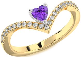 Diamond Amethyst Platinum & Yellow Gold Heart Pave Promise Ring