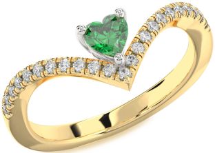 Diamond Emerald White Yellow Gold Heart Promise Ring
