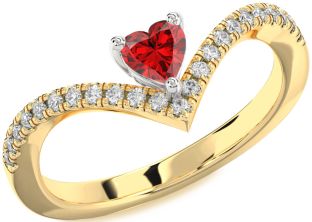 Diamond Ruby White Yellow Gold Heart Promise Ring