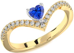 Diamond Blue Sapphire Platinum & Yellow Gold Heart Pave Promise Ring