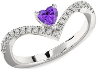 Diamond Amethyst Platinum Heart Pave Promise Ring