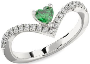 Diamond Emerald Platinum Heart Promise Ring