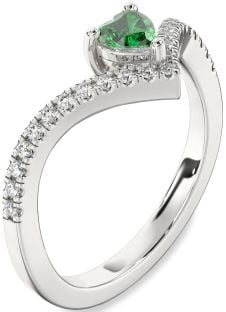 Diamond Emerald White Gold Heart Pave Promise Ring