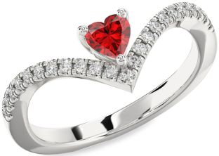 Diamond Ruby Silver Heart Promise Ring