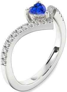 Diamond Blue Sapphire Silver Heart Pave Promise Ring