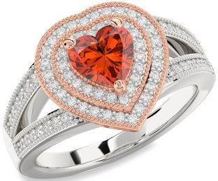 Diamond Amethyst Platinum & Rose Gold Heart Halo Pave Engagement Ring