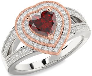 Diamond Amethyst Platinum & Rose Gold Heart Halo Pave Engagement Ring