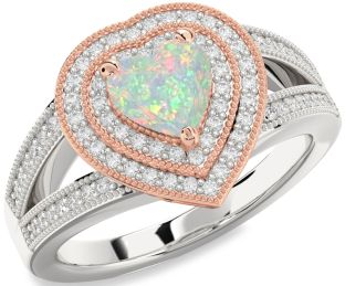 Diamond Amethyst Platinum & Rose Gold Heart Halo Pave Engagement Ring