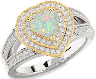 Diamond Amethyst Platinum & Yellow Gold Heart Halo Pave Engagement Ring