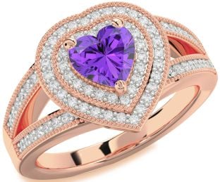Diamond Amethyst Rose Gold Heart Halo Pave Engagement Ring