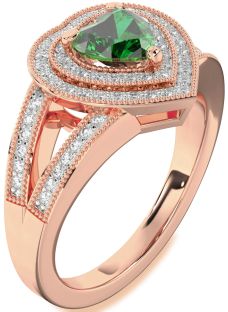 Diamond Emerald Rose Gold Heart Halo Pave Engagement Ring