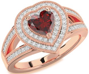 Diamond Amethyst Rose Gold Heart Halo Pave Engagement Ring