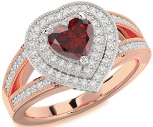 Diamond Amethyst Platinum & Rose Gold Heart Halo Pave Engagement Ring