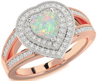 Diamond Amethyst Platinum & Rose Gold Heart Halo Pave Engagement Ring