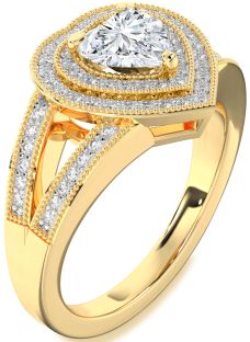 Diamond Gold Heart Halo Pave Engagement Ring