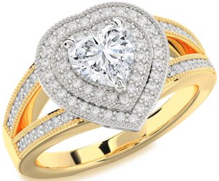 Diamond White Yellow Gold Heart Halo Solitaire Pave Engagement Ring