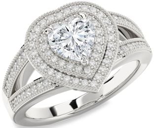 Diamond White Gold Heart Halo Solitaire Pave Engagement Ring