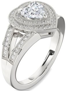 Diamond White Gold Heart Halo Pave Engagement Ring