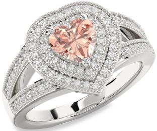 Diamond Amethyst Platinum Heart Halo Pave Engagement Ring