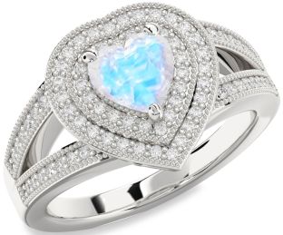 Diamond Amethyst Silver Heart Halo Pave Engagement Ring