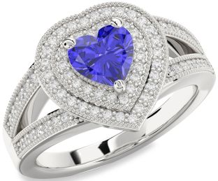 Diamond Amethyst Platinum Heart Halo Pave Engagement Ring